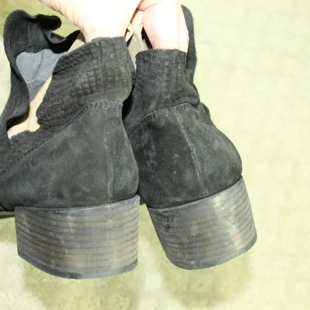 Seychelles Black Ankle Boots Ladies Sz 9 Textured Suede Zip Block Heel - Picture 5 of 6